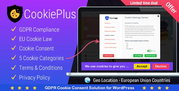 افزونه موافقت فعال سازی کوکی Cookie Plus GDPR در وردپرس نسخه ۱٫۵٫۶