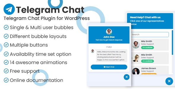 افزونه وردپرس پشتیبانی از چت تلگرام Telegram Chat Support Pro نسخه 1.0.1